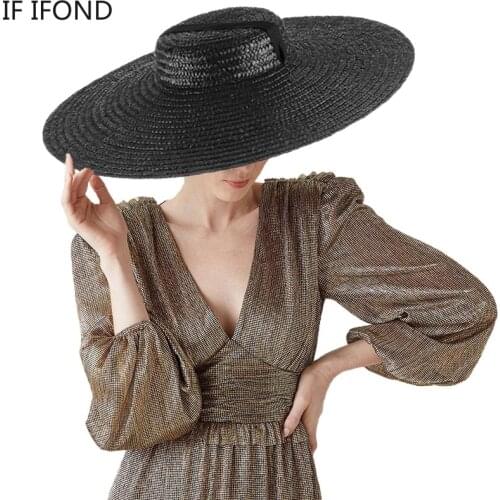 Large Wide Brim Flat Top Sun Straw Hat Fashionable Summer With Long Ribbon Hats For Women Holiday Vintage Beach Visor Cap