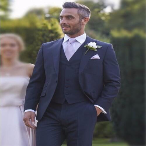 Navy Blue Wedding Suits slim fit blazer Men Suit Custom Made 3 piece Wedding Groom Tuxedos Best Man Tailcoat(jacket+pants+vest )