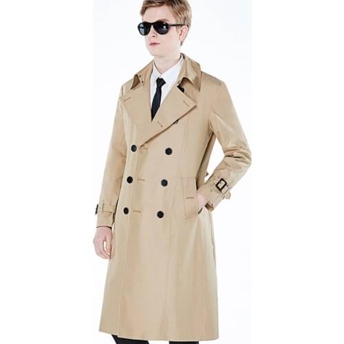 Long Trench Classical Coat 2021 Men Spring Autumn Korean Version Slim Double Breasted Over The Knee British Style Casual Coat