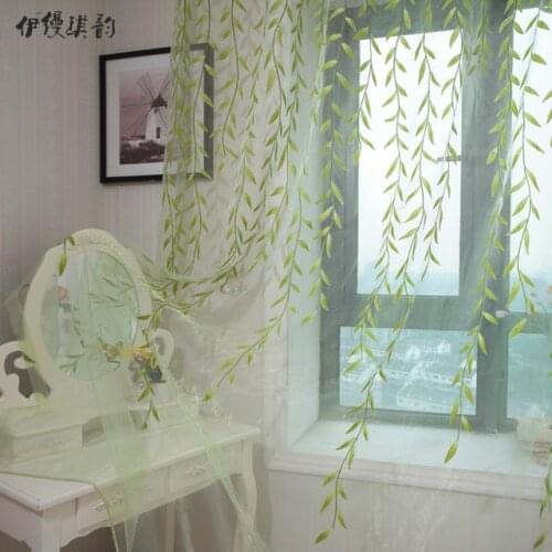 Purple Green Leaves Tulle Curtains for the Kitchen Living Room Solid Sheer Curtains Tulle on the Windows Drapes Window Screen