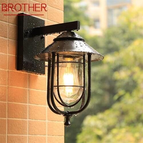 BROTHER Outdoor Black Wall Lamp LED Classical Retro Light Sconces Waterproof Decorative for Home Aisle