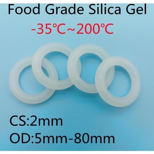 100pcs VMQ O Ring Seal Gasket Thickness CS 2mm （OD5 ~ 80mm） Silicone Rubber Insulated Waterproof Washer Round Shape Nontoxic