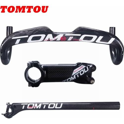 TOMTOU 3K Carbon Fibre Bicycle Road Handlebar + Seatpost + Stem Road Bike Bent Bar Parts Sets Glossy White - TS4T72