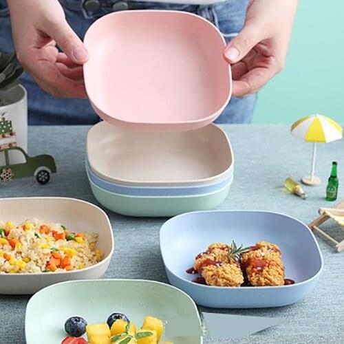 High Quality kitchen Supplies Salad Plates for Party Wheat Straw Food Plates Square Household Fruit Snacks Plastic Plate Dish