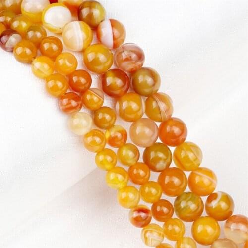 DIY Jewelry 8/6mm Yellow LAVA Round Loose Beads Striped Agates Smooth Natural Stones For Handmade Bracelet Making Accessories