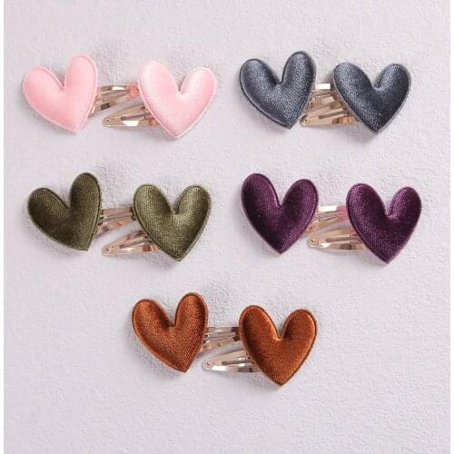 60pc=30pairs Small Size Girls Hairclips Velvet Heart Birthday Gift Baby Girls Hair Accessories Kids Hair Clip For Children Bulk