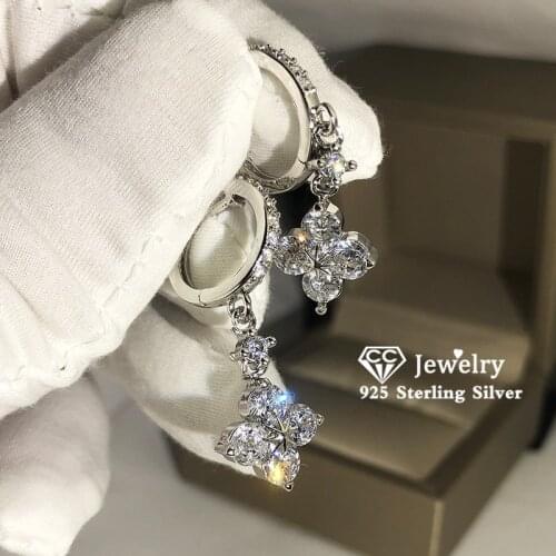 S925 Silver Clip Earrings For Women Cubic Zirconia Fine Jewelry Bridal Wedding Engagement Brincos Accessory Drop Shipping CCE723