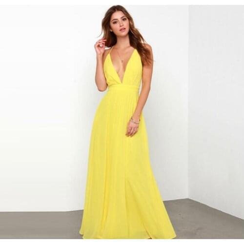 Women Long Dress Chiffon Backless Summer Party Dresses Deep V Neck Long Elegant New Strappy Wrap Dress