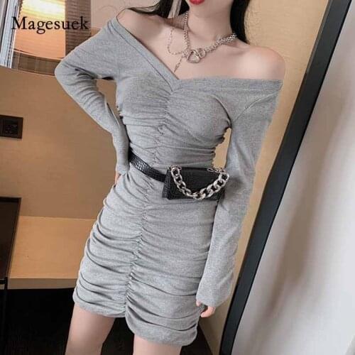 Autumn Korean V-neck High Waist Pleated Hip Short Dress New 2021 Fashion Sexy Sheath Bodycon Dresses for Women Robe Femme 12708