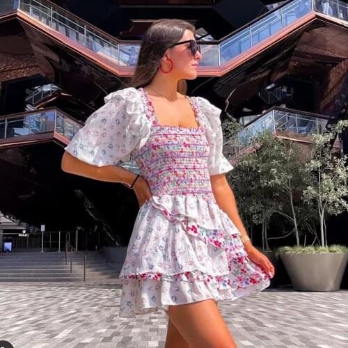Foridol Print Floral Boho Dresses for Women 2021 Summer Half Sleeve Vintage French Style Retro Robe Femme Layered Mini Dress