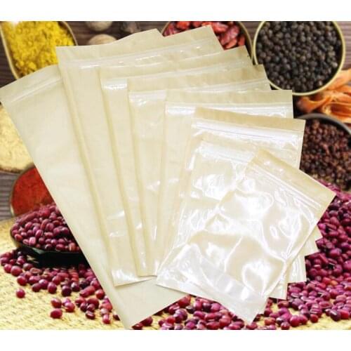 100pcs Stand up pouch Translucent kraft Zip Lock bag Front clear kraft paper zipper self sealing plastic pouch/bag with zipper
