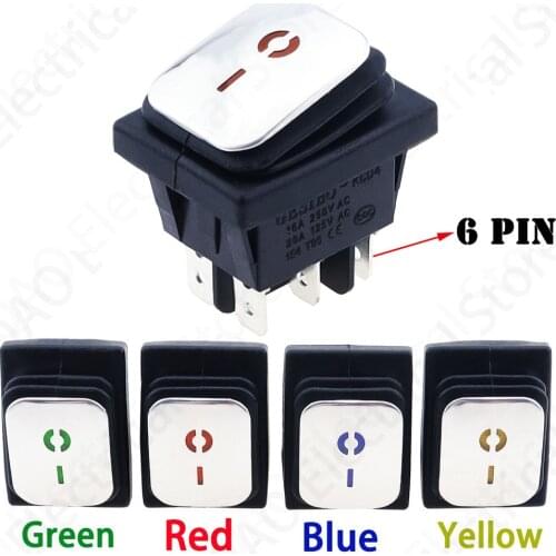 16A 250VAC Heavy Duty KCD4 Waterproof Rocker Switch Latching ON OFF 12V 220V Red Green Blue Yellow Light Illuminated