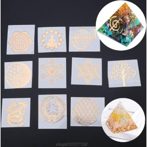 30Pc 7 Chakra Copper Energy Tower Orgonite Sticker Flower Life Tree Pyramid Epoxy Resin Fillings Material F08 21 Dropship