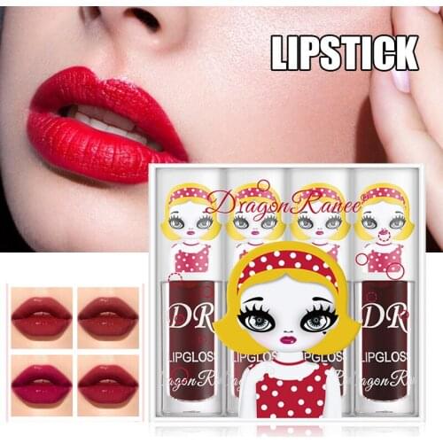 4pcs/set Girls'long Lasting Liquid Lip Tint Waterproof Moisturizing Shining Lip Glaze Gift For Girlfriend And Women Maquillaje