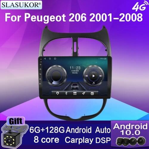 9” For Peugeot 206 2001-2008 Android 10 Car Radio With Screen Multimedia Video Player Android Auto 2 din DVD Navigation GPS BT