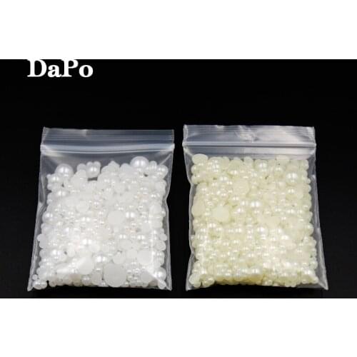 400pcs/bag 2-8mm Mixed Size DIY Nail phone Decoration Imitated Pearl Cabochon Flat Back Semicircle ABS Beads Jewelry Findings