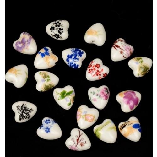 20pcs/lot 12x13mm Heart Ceramic Beads Porcelain Beads For Jewelry Making Colorful Charms Flower Big Hole Bead DIY Bracelet Craft