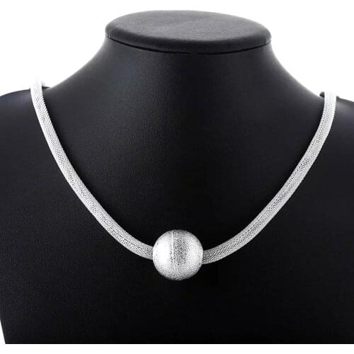 Hot 925 Sterling Silver Necklace For Women Jewelry romantic Net Chain Frosted large beads Pendant Christmas gifts Wedding party