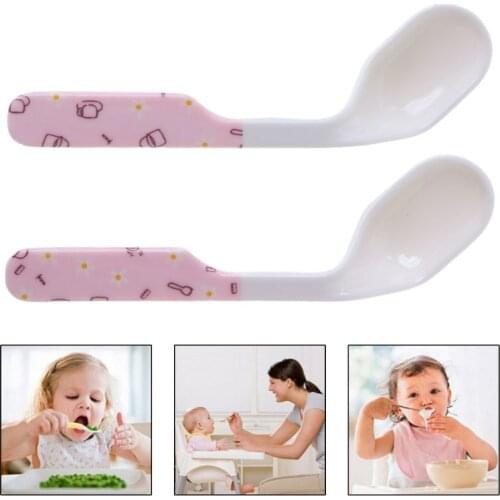 Baby Spoon Feeding Training Kids Infant Toddler Scoop Cutlery Tableware Food Bend Head Curved Utensils Children Learning