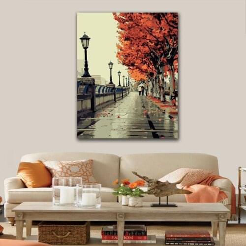 DIY colorings pictures by numbers with colors Maple tree on the street picture drawing painting by numbers framed Home