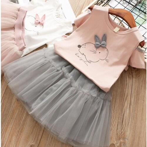 Girl T-shirt+tutu skirt 2pcs children clothes set casual cartoon baby girls summer clothing set for 2-7 years kids cotton suit