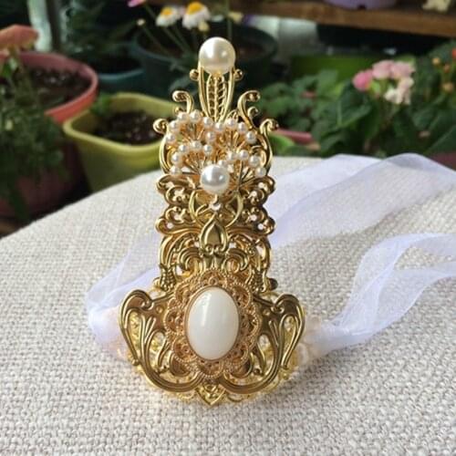 Unisex golden anime hair crown decoation headdress hanfu chinese ancient warrior swordsman cosplay headwear