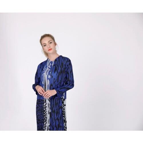HOT SELLING Fold open stitch long sleeve printing fold o-neck single button coat IN STOCK