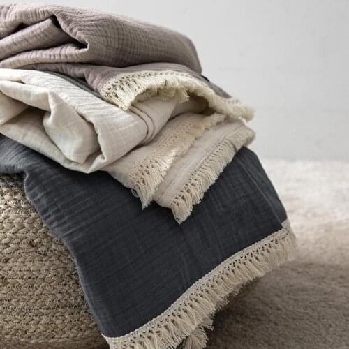 Cotton Muslin Blanket with Tassel 4 Layers Summer Bed Sheet Bedspread Cotton Bath Towel Baby Receiving Blanket