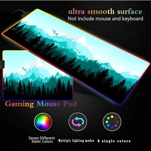 Forest Mountain Scenery RGB Gaming Large Mouse Pad Led Computer Mousepad Big Mouse Mat with Backlight Carpet Keyboard Desk Mat
