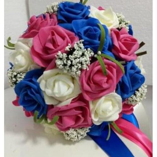 Artificial Blue Yellow Purple Rose Wedding Bouquet wedding Wedding Bride Bouquet wedding flower