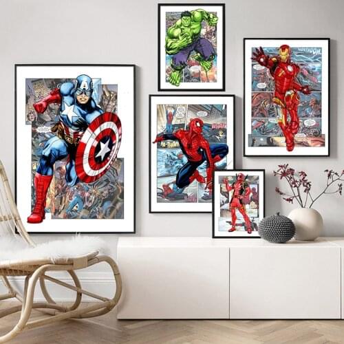 Marvel Superheroes Comics Canvas Painting Avengers Captain America Iron Man Spider Man Poster Wall Art Pictures for Living Room