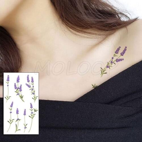 Lavender Leaf Plant Temporary Tattoo Sticker Fake Tattoos for Kids Women Men Body Makeup Waterproof Stickers