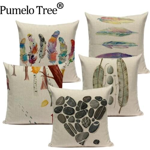 Summer Chair Decorative Watercolor Style Yarn Colored Feathers Sofa Cushion Decorative 45Cmx45Cm Square Sofa/Bed Pillow Cover