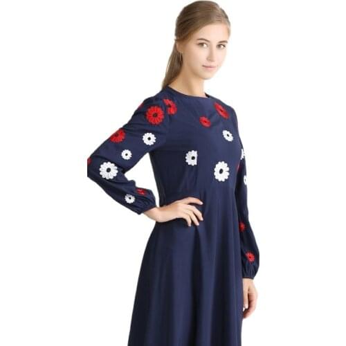 Hot Elegant Caftan Arabe Faldas for Dubai Women Idodo Muslim Medium-length Dress Embroidery Dress Ethnic Style Robe 7727