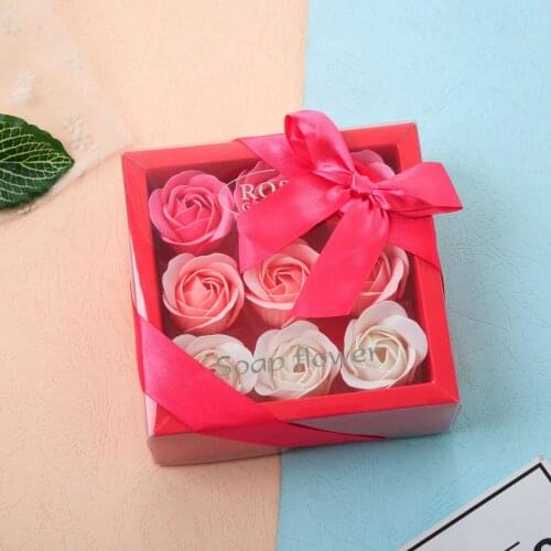 Set 9pcs Valentines Day Birthday Thanksgiving Christmas Gift Present Box Soap Flower Rose Artificial Material Home Decoration