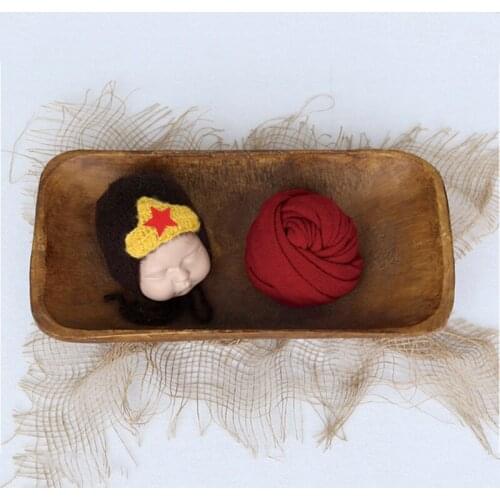 Red Star Handmade Newborn Knitted Hat Two-piece Set Hat With Cloth Warm And Comfortable, Baby Shooting Photography Props