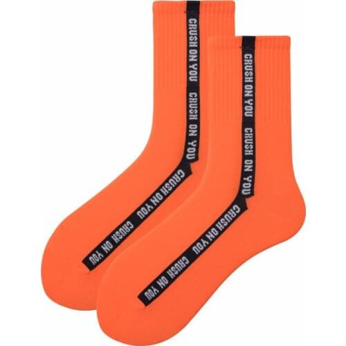 New Spring Cotton Woman Man Fluorescence Candy Color Exquisite Letters Pattern Street Fashion INS Skateboard Sport Crew Socks