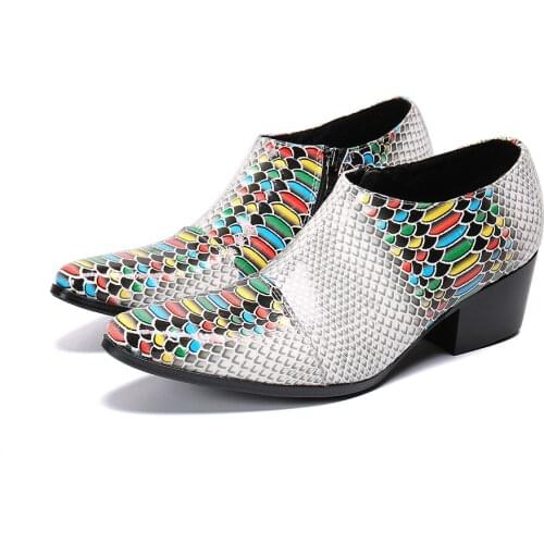 Calzado hombre high heel dress shoes for men genuine leather snake skin print gents oxford male spring summer dress formal man