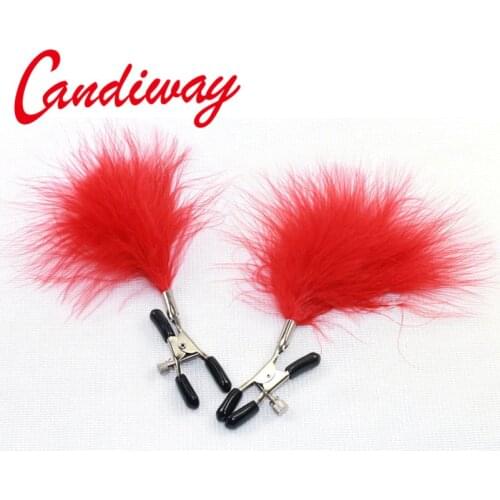 Pair feather nipple clamps shaking stimulate milk for men female breast plume clitoris clip massage Night Lover Game sex toys