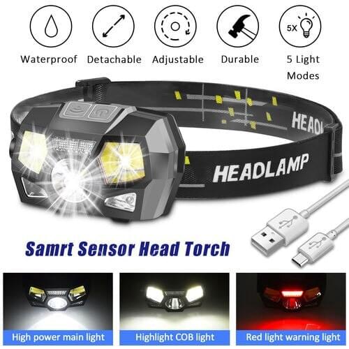 Portable Mini LED Headlamp Headlight XPE+COB Head Lamp Flashlight USB Rechargeable 18650 Battery Torch for Fishing Light Lanterm