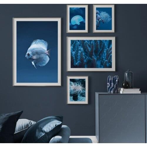 Sea Coral Jellyfish Fish Marine Life Nordic Posters and Prints Wall Art Canvas Painting Wall Pictures for Living Room Home Decor