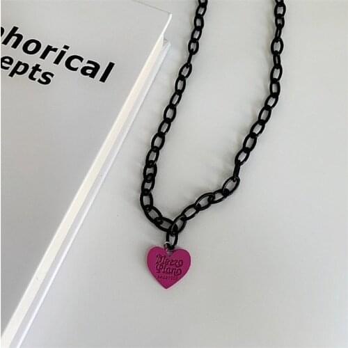 Origin Summer Sweet Rose Red Letter Love Heart Pendant Necklaces Black Hollow Curb Chain Alloy Necklace for Women Female Jewelry