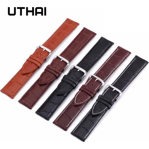 UTHAI Z08 Watch Band Genuine Leather Straps 10-24mm Watch Accessories High Quality Brown Colors Watchbands