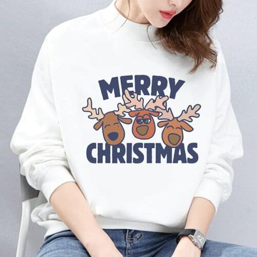 Christmas Letter Harajuku Solid White Sweatshirt Women Long Sleeve Hoodie Loose Women Sweatshirts Hoodie Casual Tracksuit