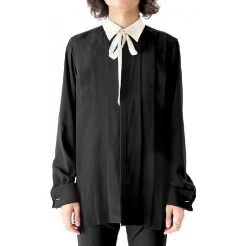 S-6xl New Mens Shirt Black And White Stitching Loose Pleat Bow Design Fashion Long Sleeve Shirts Singer Plus Size Clothing