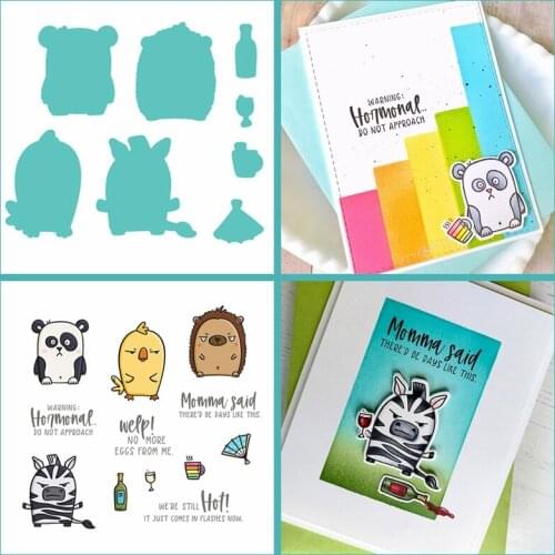 Critters Panda Zebra Hedgehog Chick Cutting Dies With Clear Stamps Fan Bottle Cup DIY Craft 2020 New