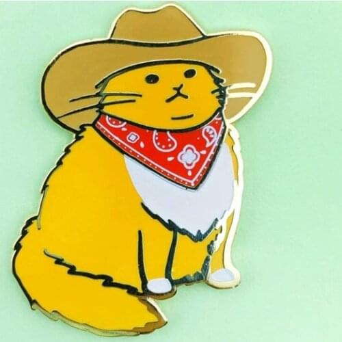 Cute Unique Cowboy Hat Cat Hard Enamel Pin Fashion Cartoons Animal West Small Cats Gold Brooch Badge Christmas Jewelry Gift