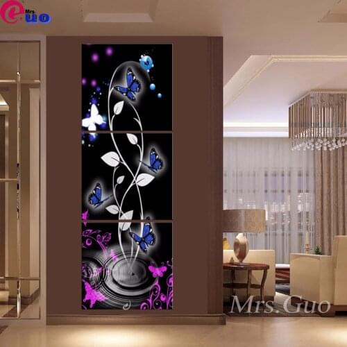 Diamond Embroidery Triptych Vertical Abstract Modern Butterfly Flower Home Decor Picture Corridor Diamond Painting Full Square