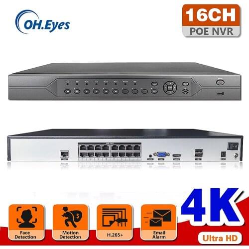 OH.EYES 4K 16CH POE NVR ONVIF H.265+ Audio Out Surveillance Security Video Recorder for POE IP Camera 1080P/4MP/5MP/8MP