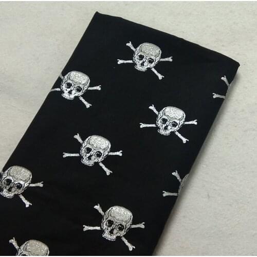 Vintage Punk Cool Glitter Skull Cross Bone Skeleton Printed Cotton Fabric 50x105cm Skull Fabric Patchwork Cloth Dress Home Decor